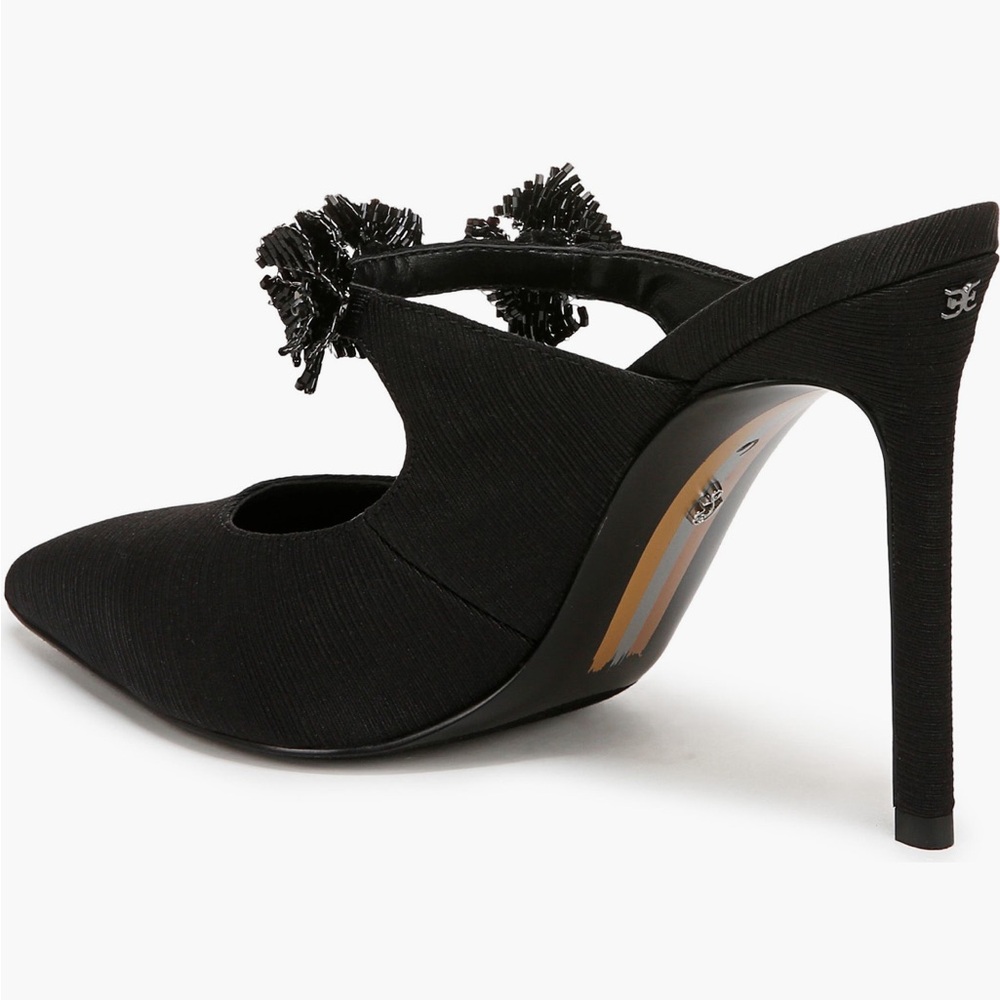 Sam Edelman Black Pointed-Toe Mary Jane Pom-Pom Mule